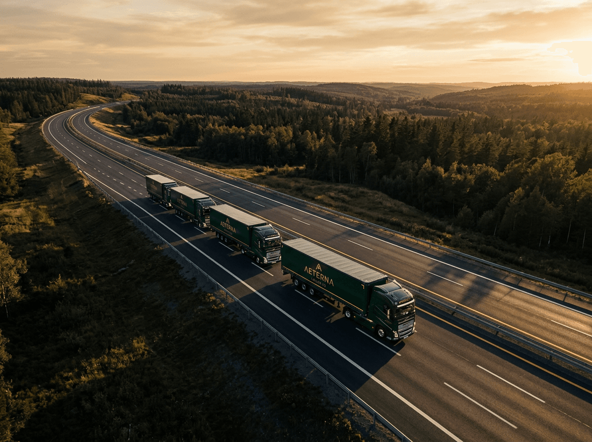Premium logistics convoy on highway at golden hour — Akilapa Transportation