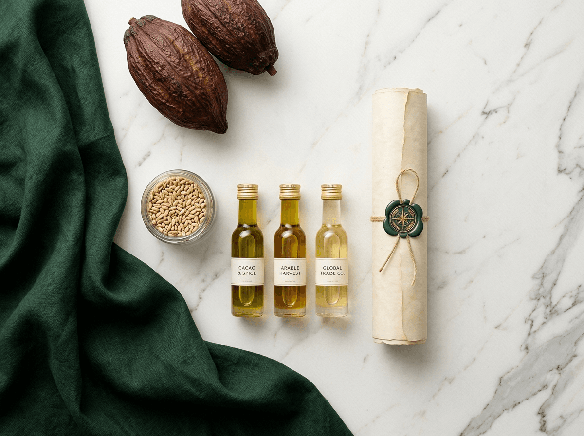 Global trade commodities flat lay — Akilapa Trade & Commerce